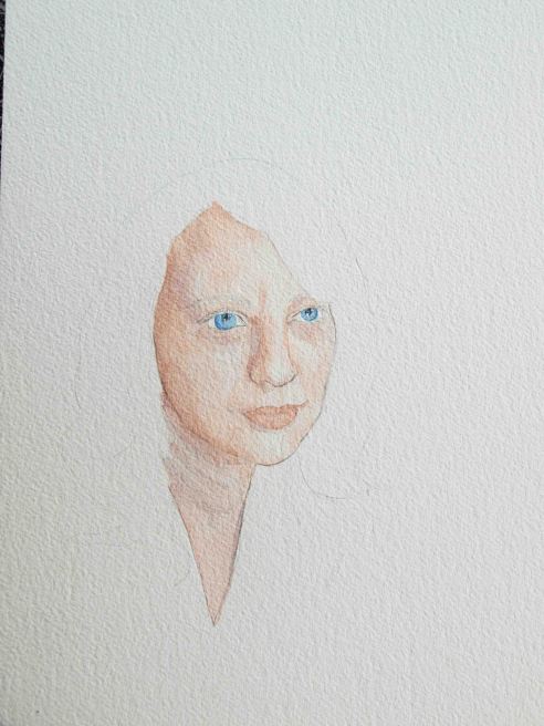 Cobalt blue for the eyes, starting light. I'll add some payne's gray to the blue in a later wash.